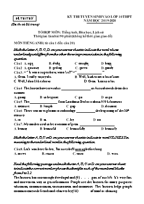 Đề thi thử vào Lớp 10 THPT môn Tiếng Anh, Hóa học, Lịch sử - Năm học 2019-2020